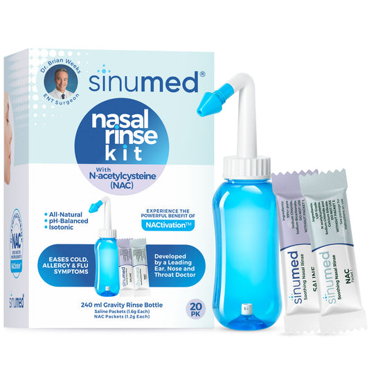 SinuMed Sinus Rinse, 20PK Nasal Rinse Packets with NAC and Saline, Gravity Rinse Bottle