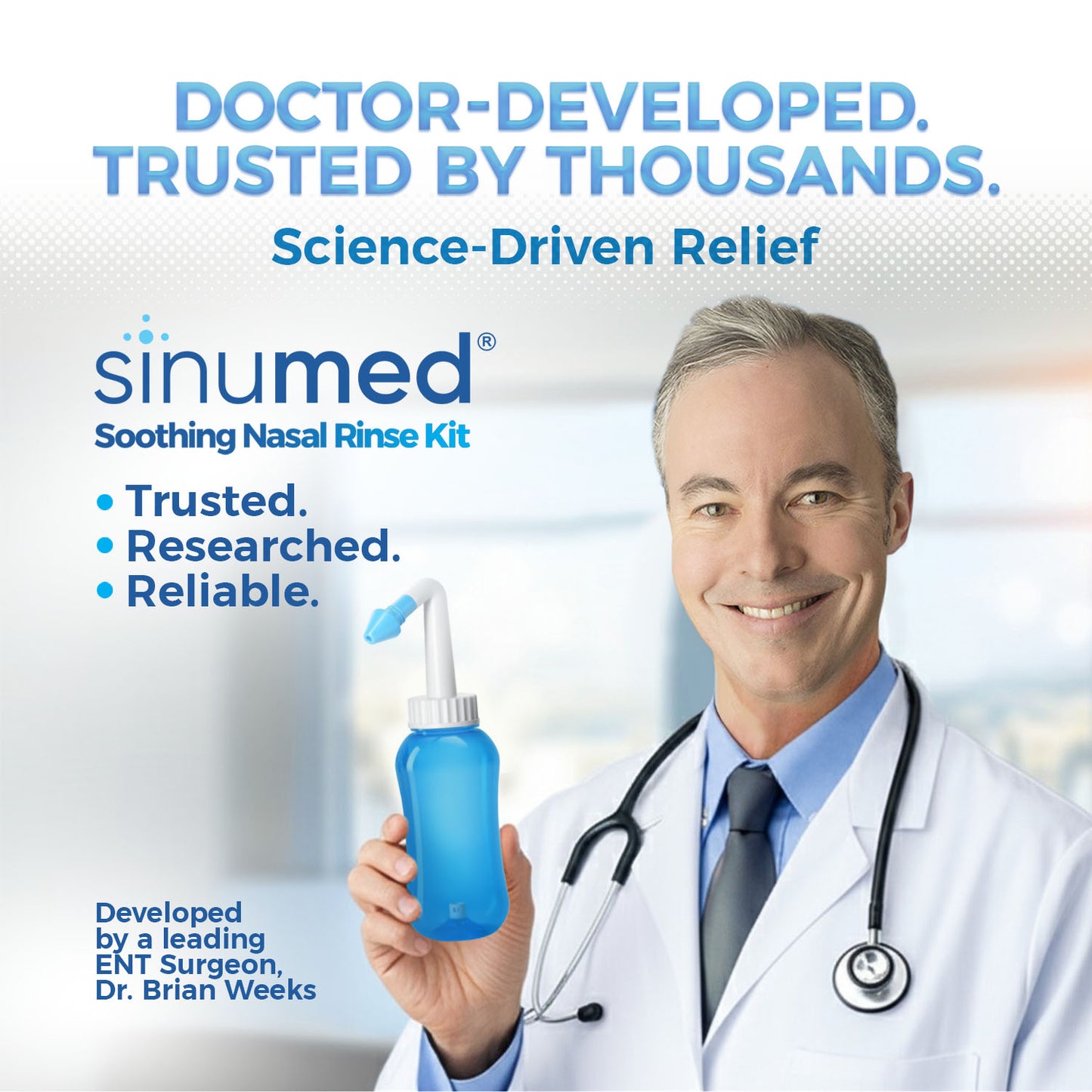 SinuMed Sinus Rinse, 20PK Nasal Rinse Packets with NAC and Saline, Gravity Rinse Bottle