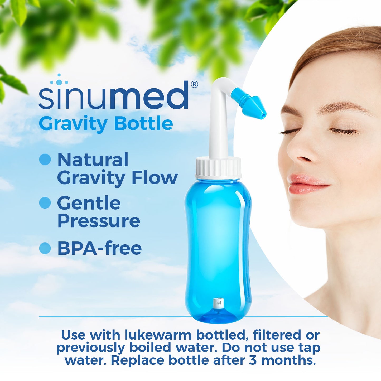 SinuMed Sinus Rinse, 20PK Nasal Rinse Packets with NAC and Saline, Gravity Rinse Bottle